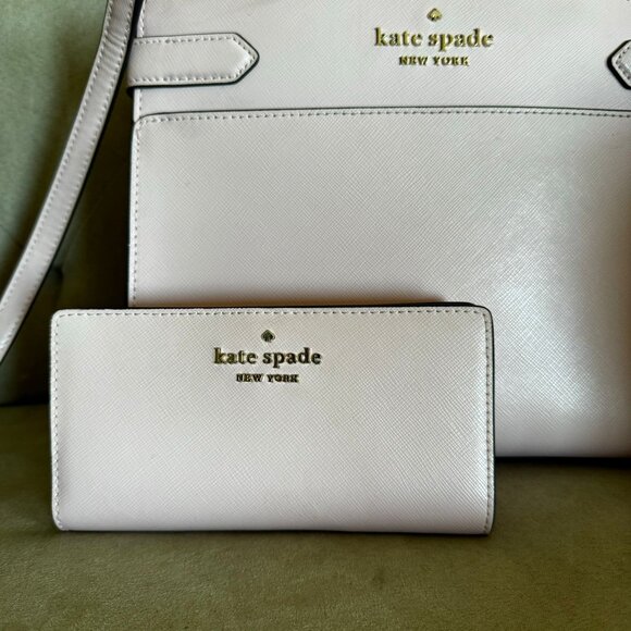Kate Spade Staci Medium Satchel & Staci Large Slim Bifold Wallet Chalk Pink - Picture 4 of 17